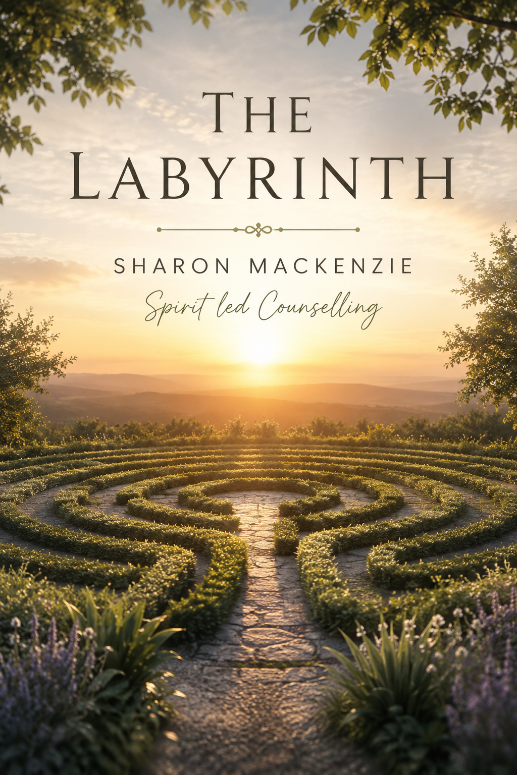 The Labyrinth by Sharon Mackenzie — Spirit Led Counselling — a garden labyrinth at sunrise